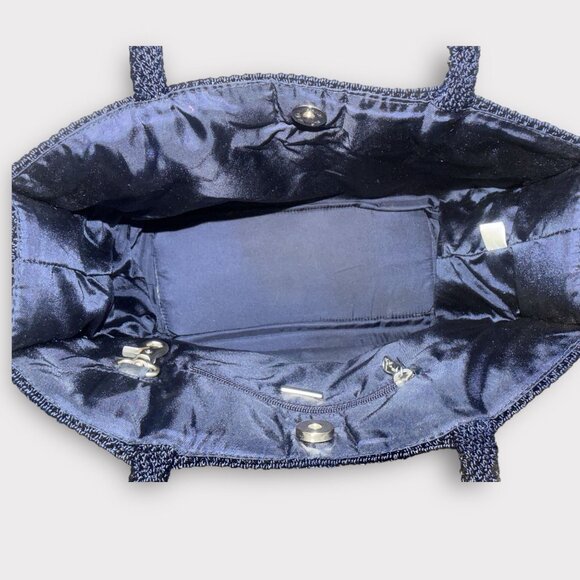 The Sak Classic Crochet Knit Shoulder Tote Navy Blue Silver Nickel 2-Handle Bag - Picture 7 of 8